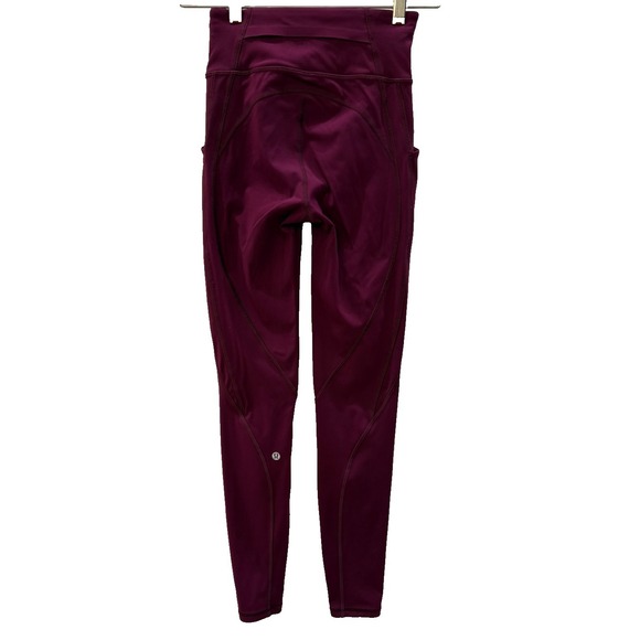 Lululemon Athletic Yoga Leggings Plum Side Pockets Waist Pocket Sz 2 Inseam 28" - Picture 3 of 7